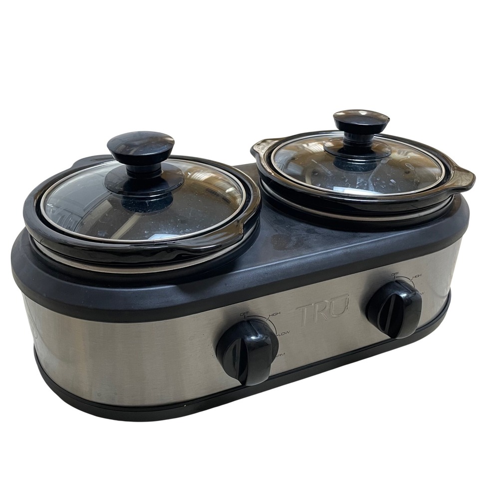 TRU Dual 1.25QT Slow Cooker Croc Pot Buffet Server Stainless Steel Black SC-2125